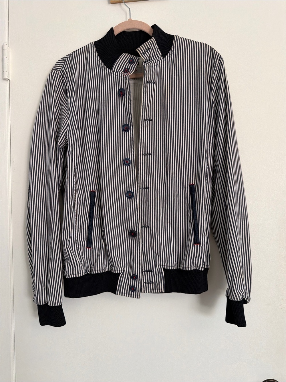 Men's Black & White Striped Bomber Jacket